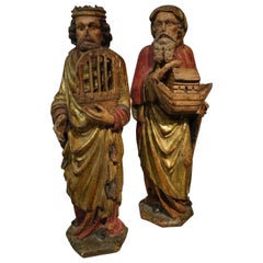 Paar seltene Statuen, Noah und King David, Flandern, frühes 16. Jahrhundert