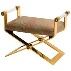 Solid Brass and Lucite Modernist Vanity Stool