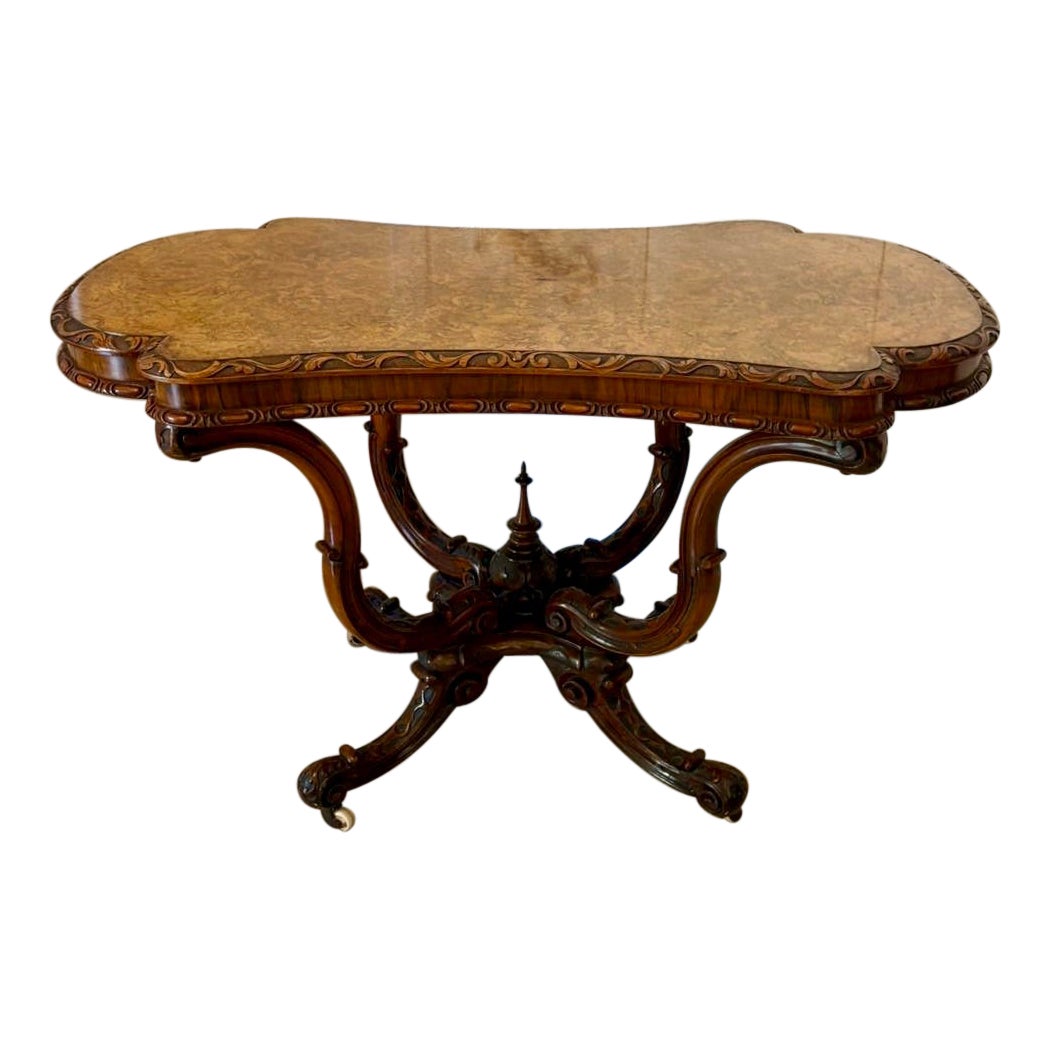 Outstanding Quality Antique Victorian Carved Burr Walnut Centre Table For Sale