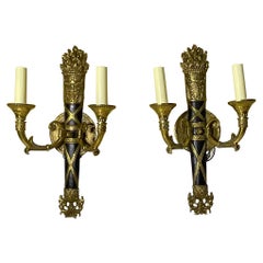 Pair of Vintage Neoclassical Bronze & Patinated Sconces - A Timeless Statement