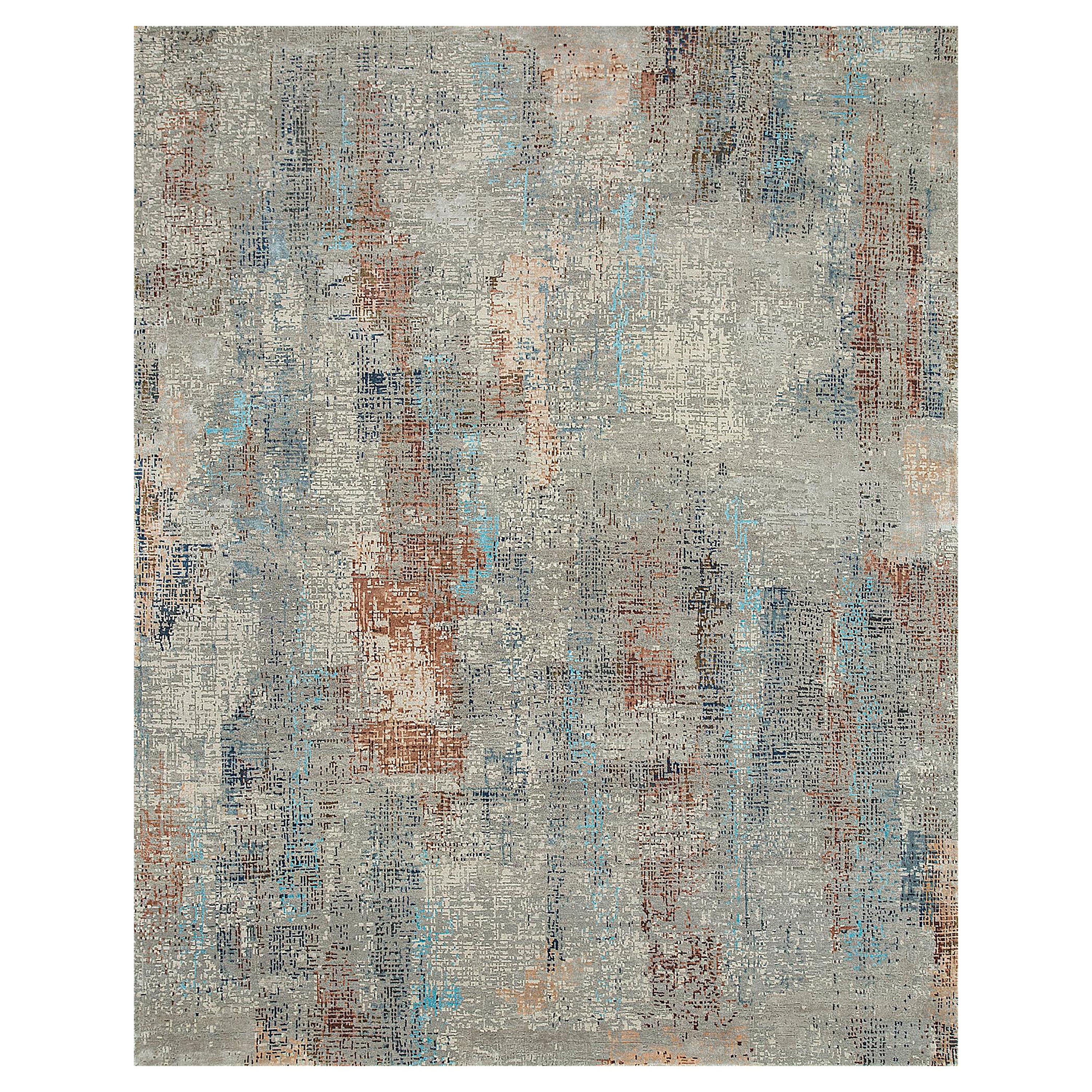 Jaipur Rugs 4x6 Ft Tappeto annodato a mano in lana e seta di bambù grigio e nero moderno