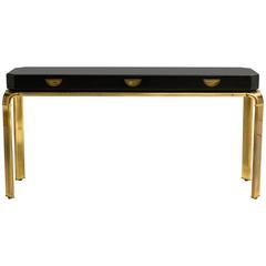 Black Lacquered and Brass Mastercraft Console Table