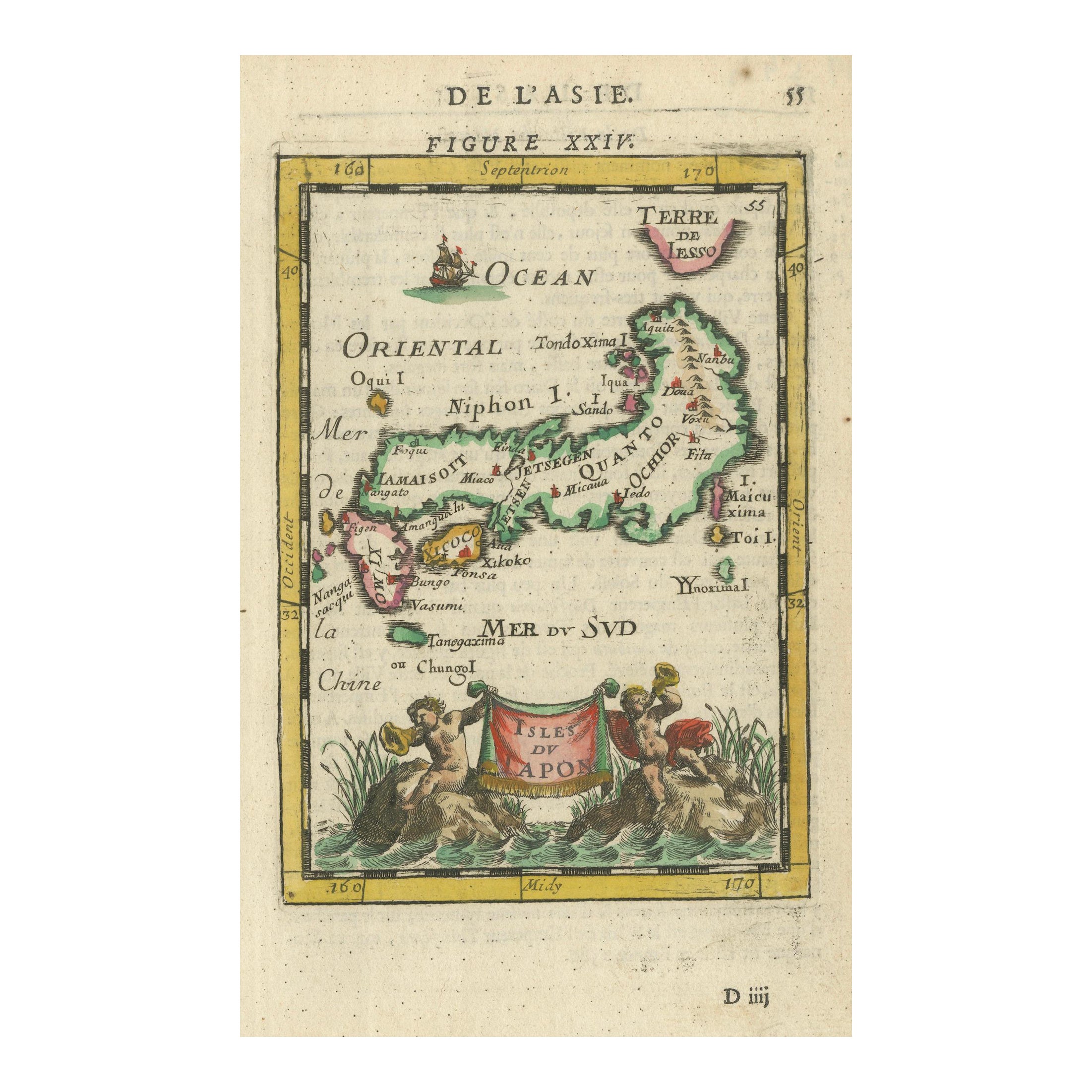 Japanese Isles Map by Mallet, 1683 – Decorative Miniature Map For Sale