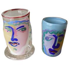 Pair of Picasso Inspired William Bernstein Face Goblets