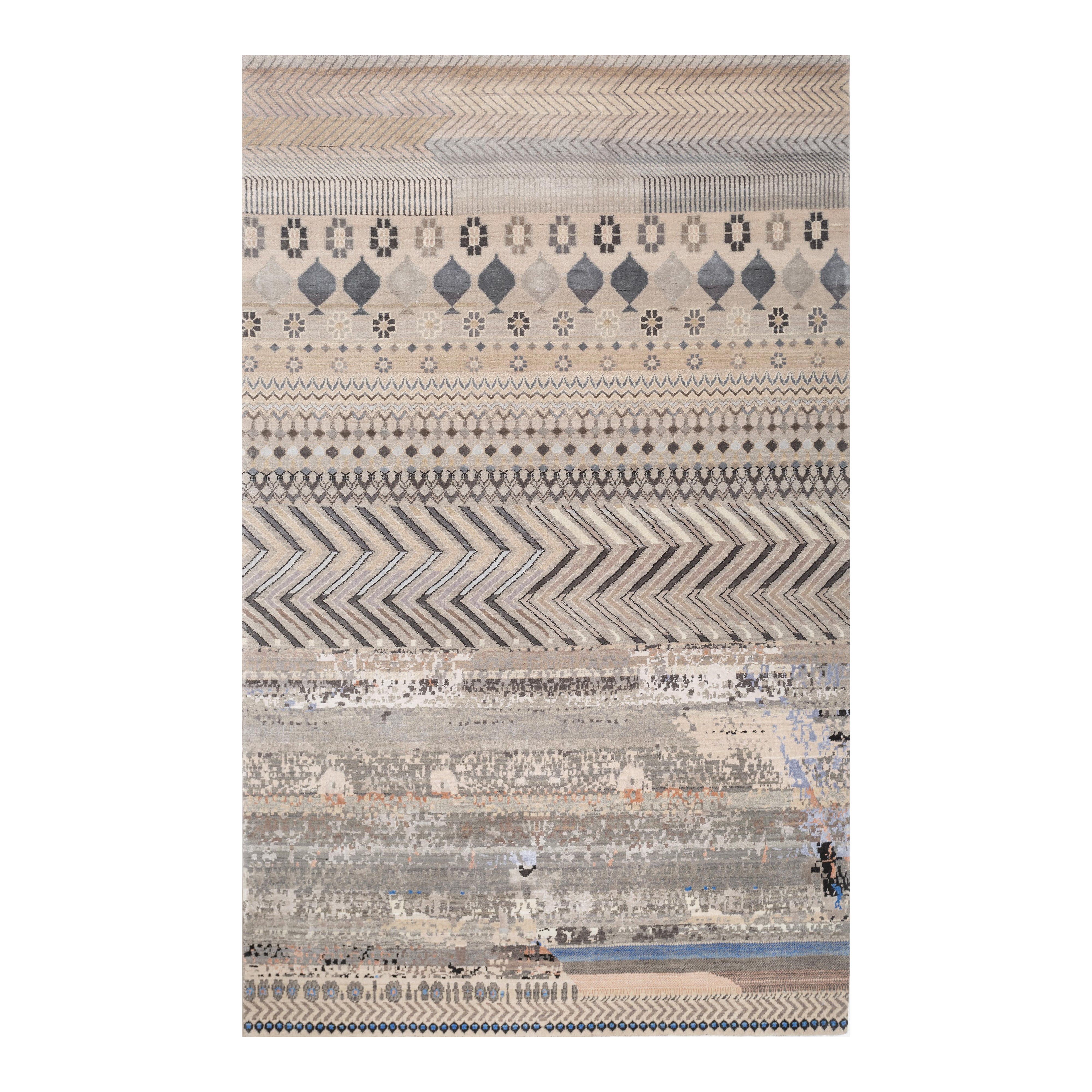 Jaipur Rugs 5x8 Piedi Tappeto annodato a mano in lana e seta di bambù Grigio e Nero Moderno