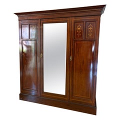 Large Antique Victorian Quality Inlaid Figured Mahogany 3 Door Wardrobe