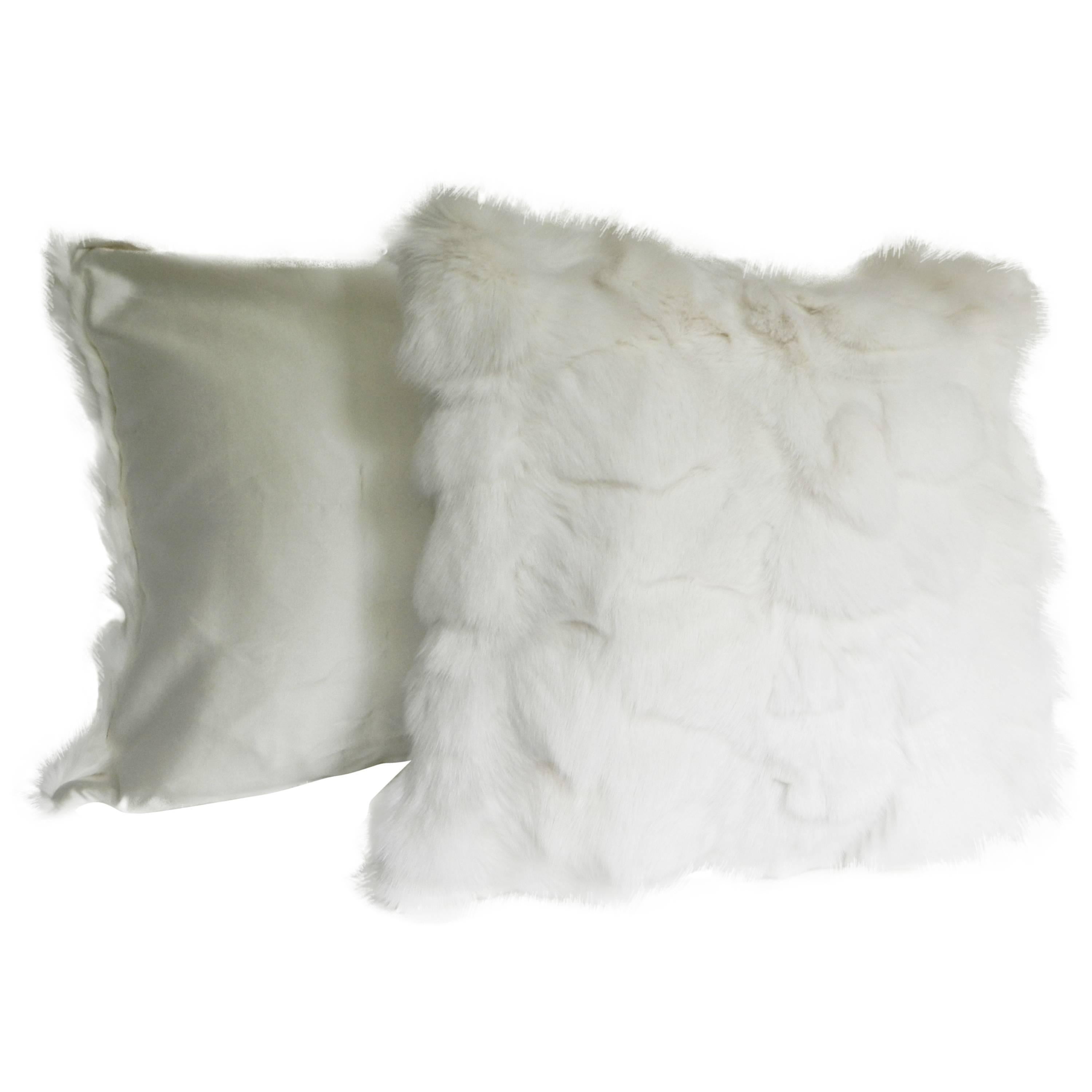 White Fox Pillow with Silk Lining For Sale