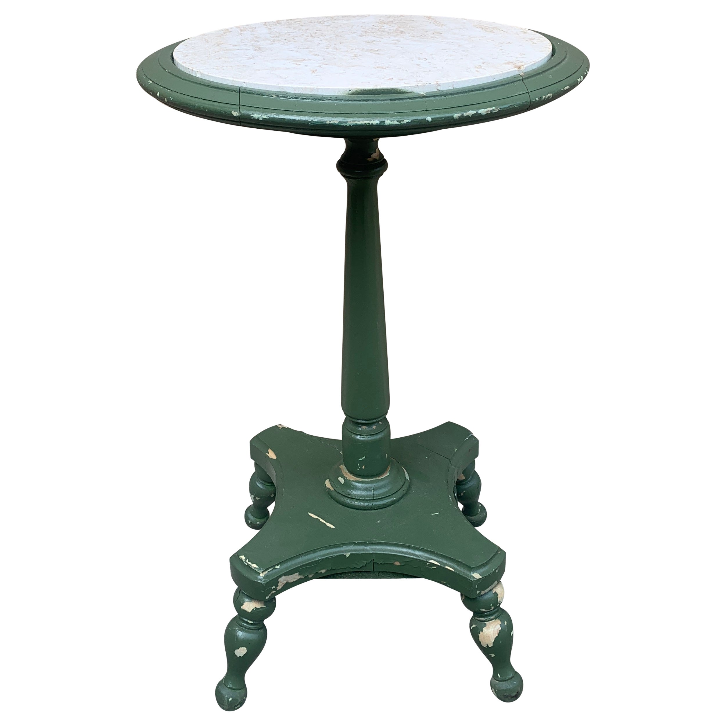 Antique American Victorian Round Marble ToP Side Table, Late 19th Century For Sale