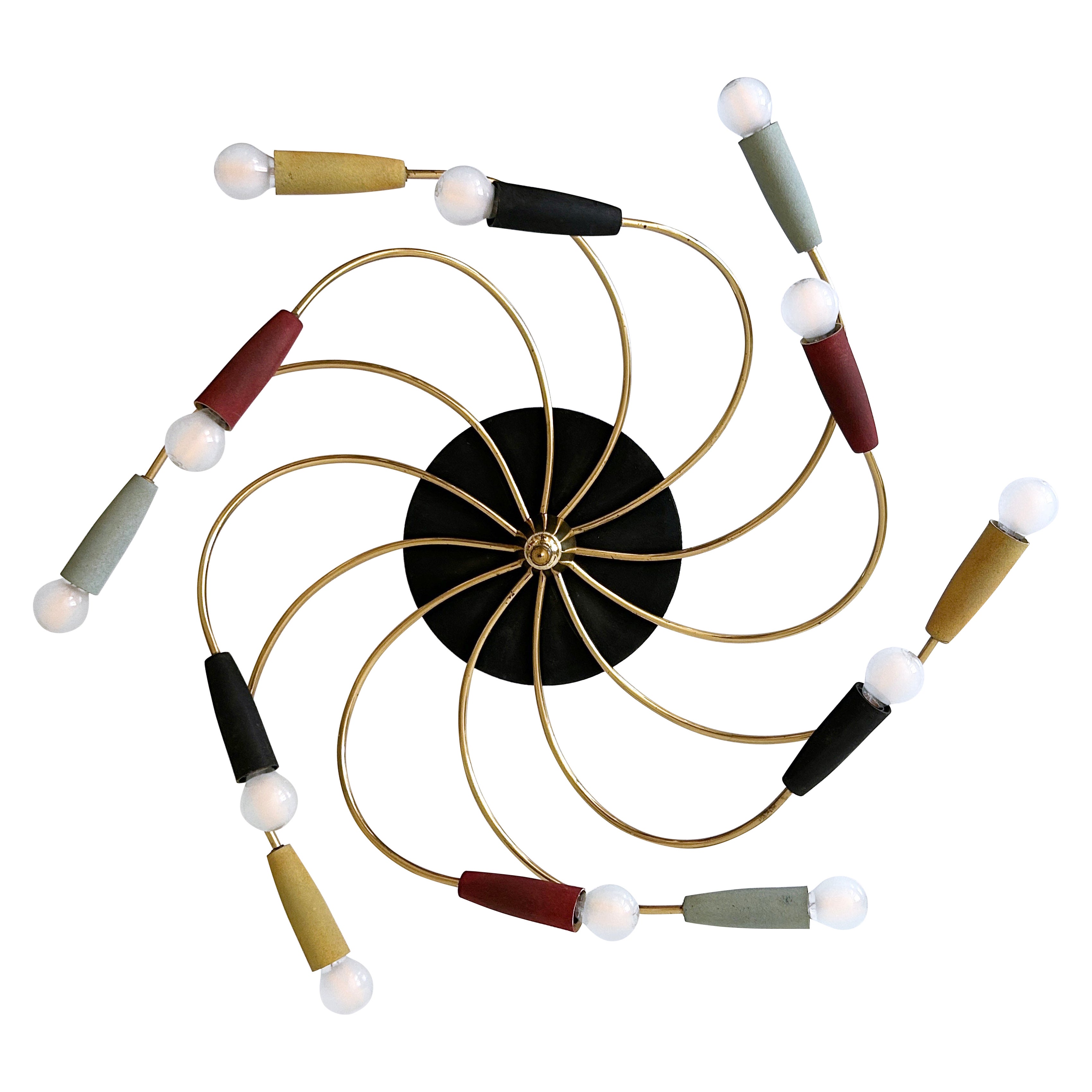 Amazing Twelve-Flamed Sputnik Chandelier or Ceiling Lamp 'Tornado' Germany 1950s For Sale