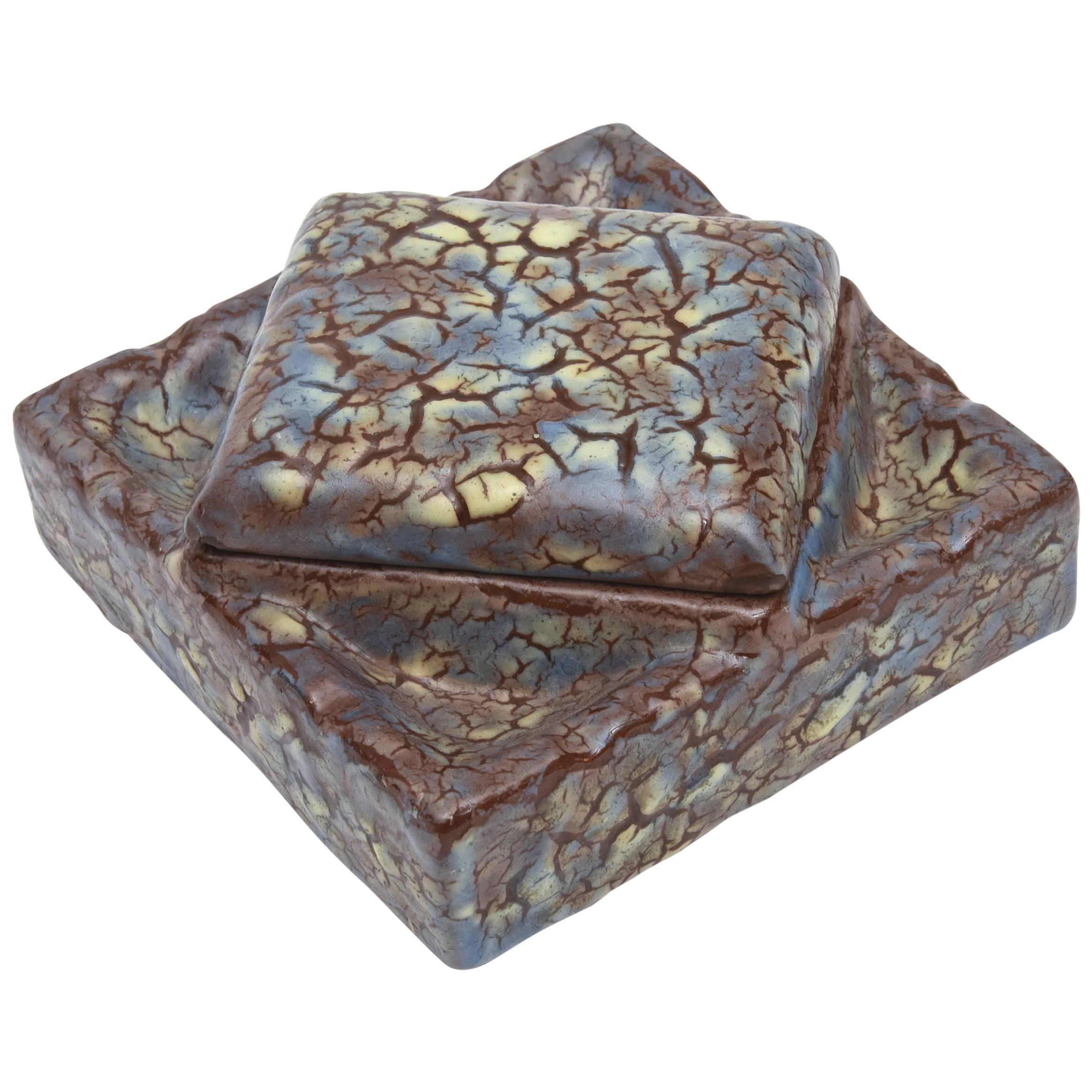 French Signed Two-Part Angled Asymmetrical Ceramic Box 