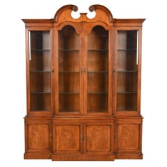 Georgian Mahogany Lighted Breakfront Bookcase Cabinet by Mount Airy Furniture