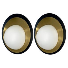 Set of 2 Mid-Century Brass Glass Wall Lamps or Sconces by Kaiser Leuchten, 1950s