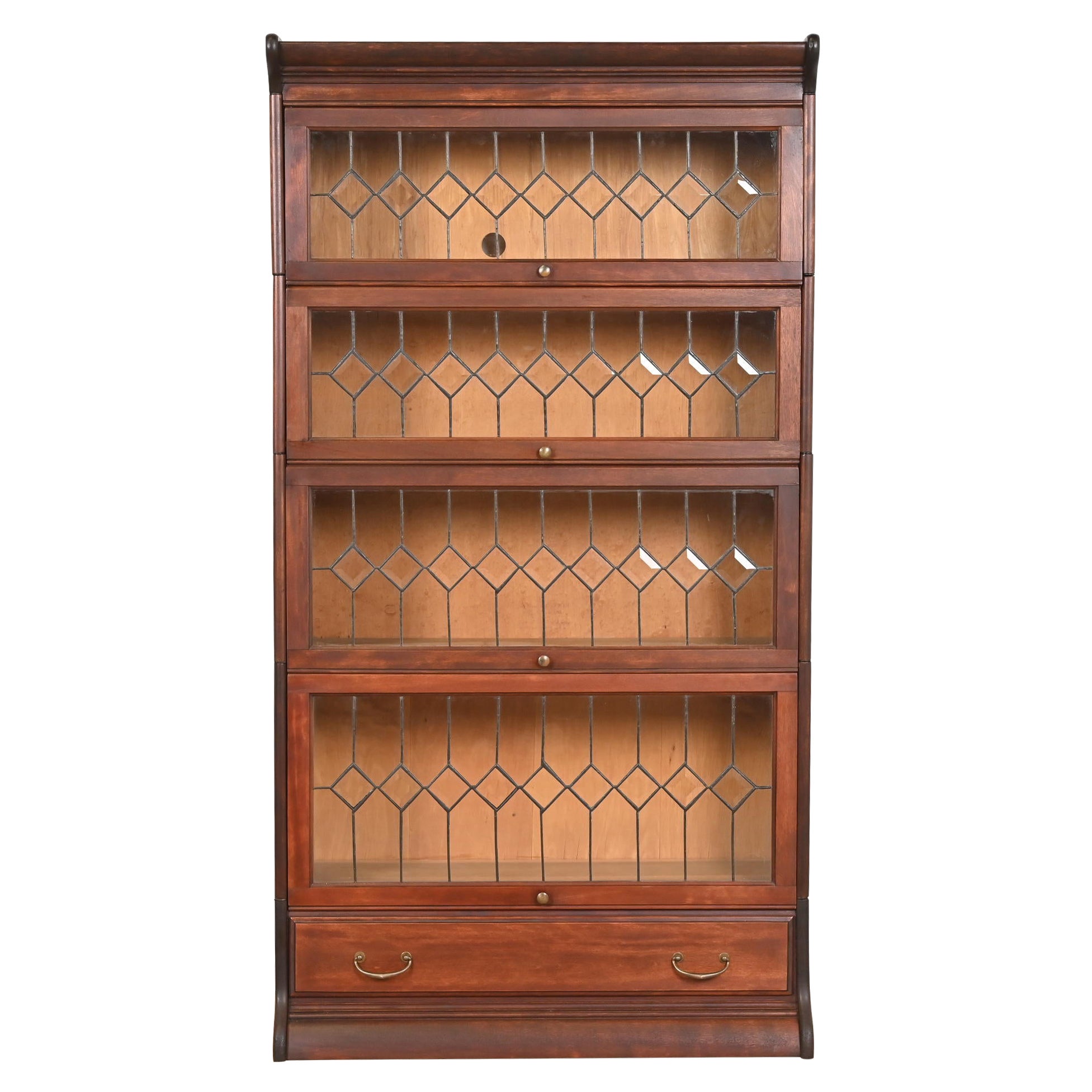 Globe Wernicke Antique Arts & Crafts Mahogany Four-Stack Barrister Bookcase For Sale
