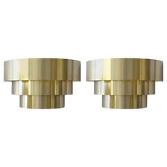 Pair of Three Tiered Brass Ribbon Sconces by Lightolier