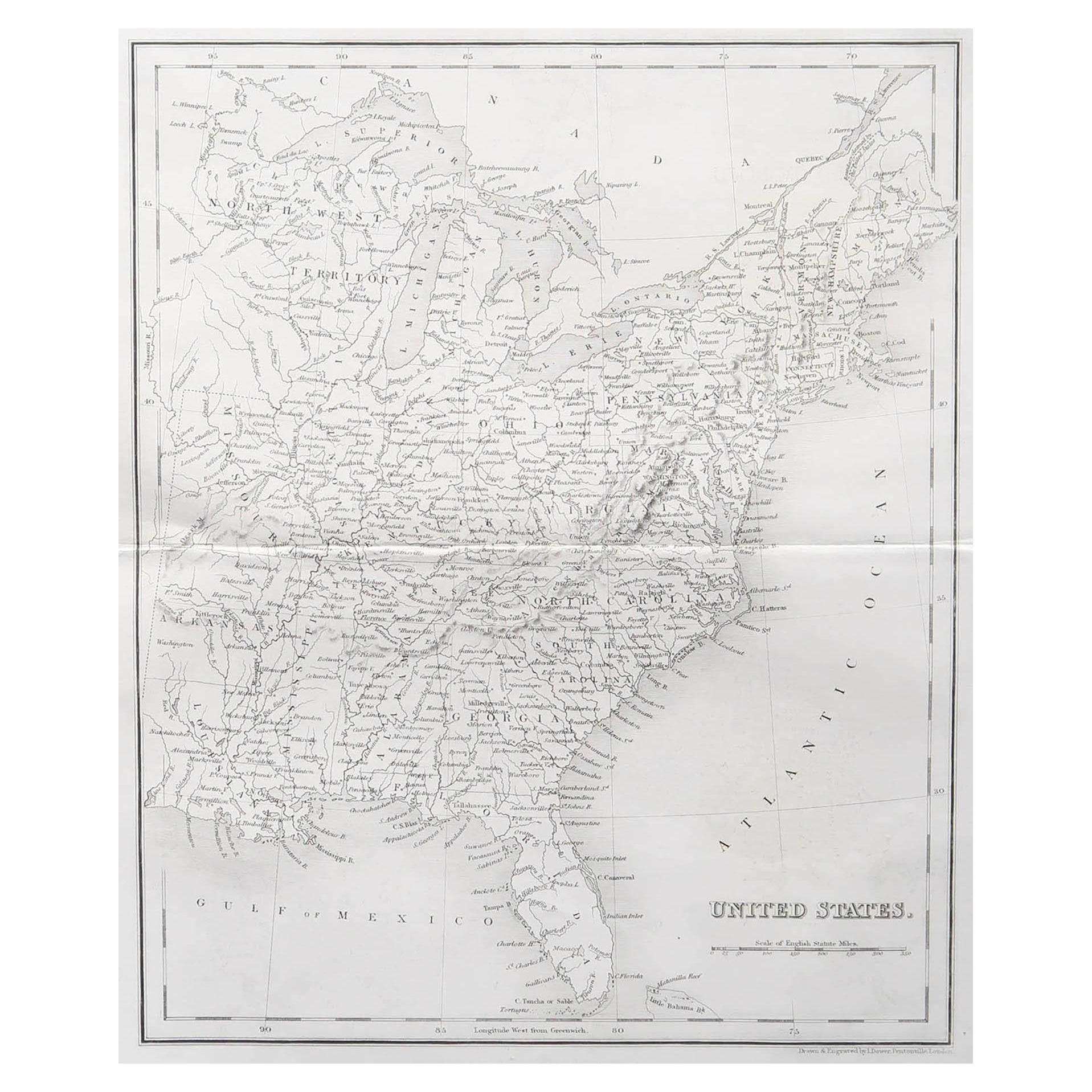 Carte ancienne originale des Etats-Unis d'Amérique par Dower, vers 1835