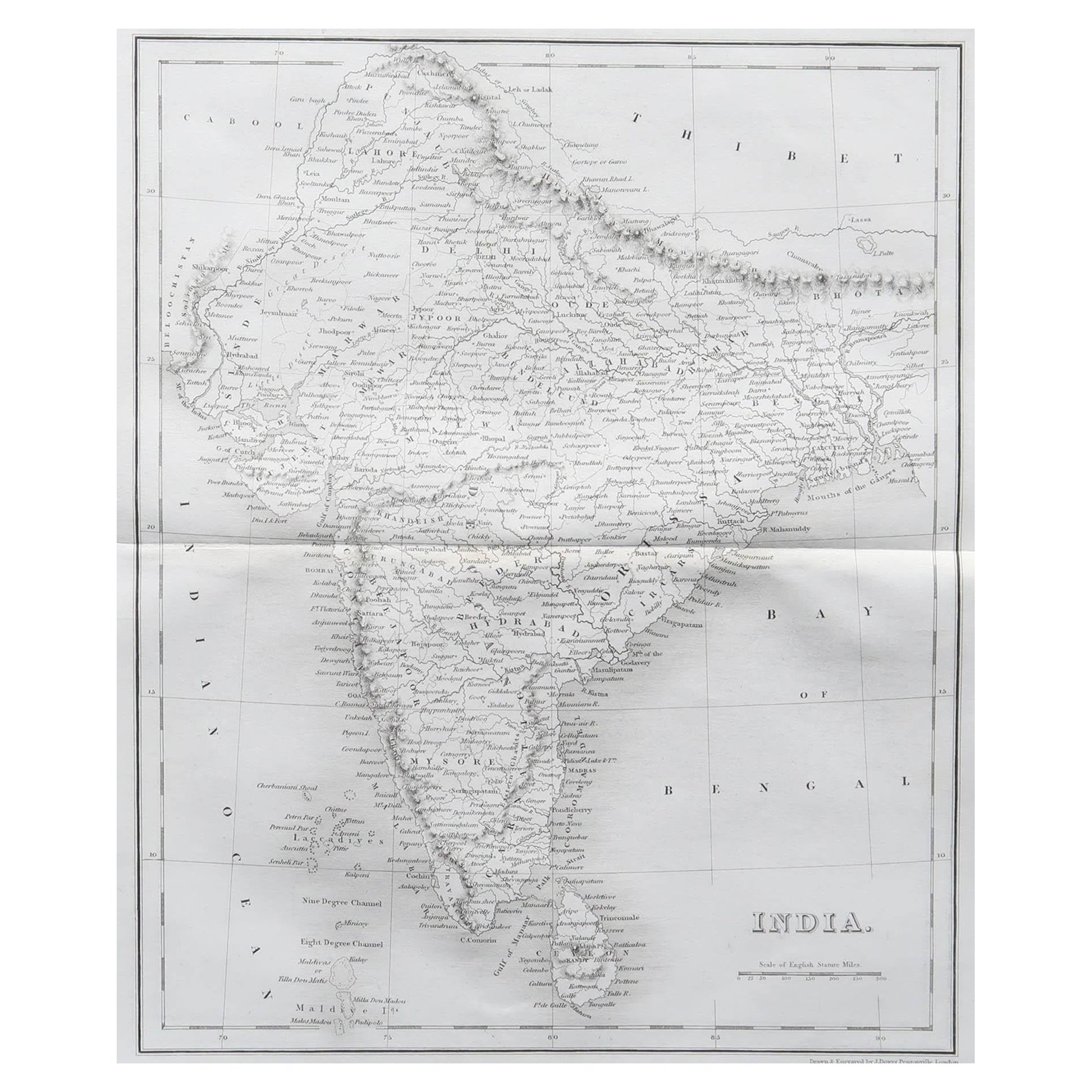Carte ancienne originale de l'Inde par Dower, vers 1835 en vente