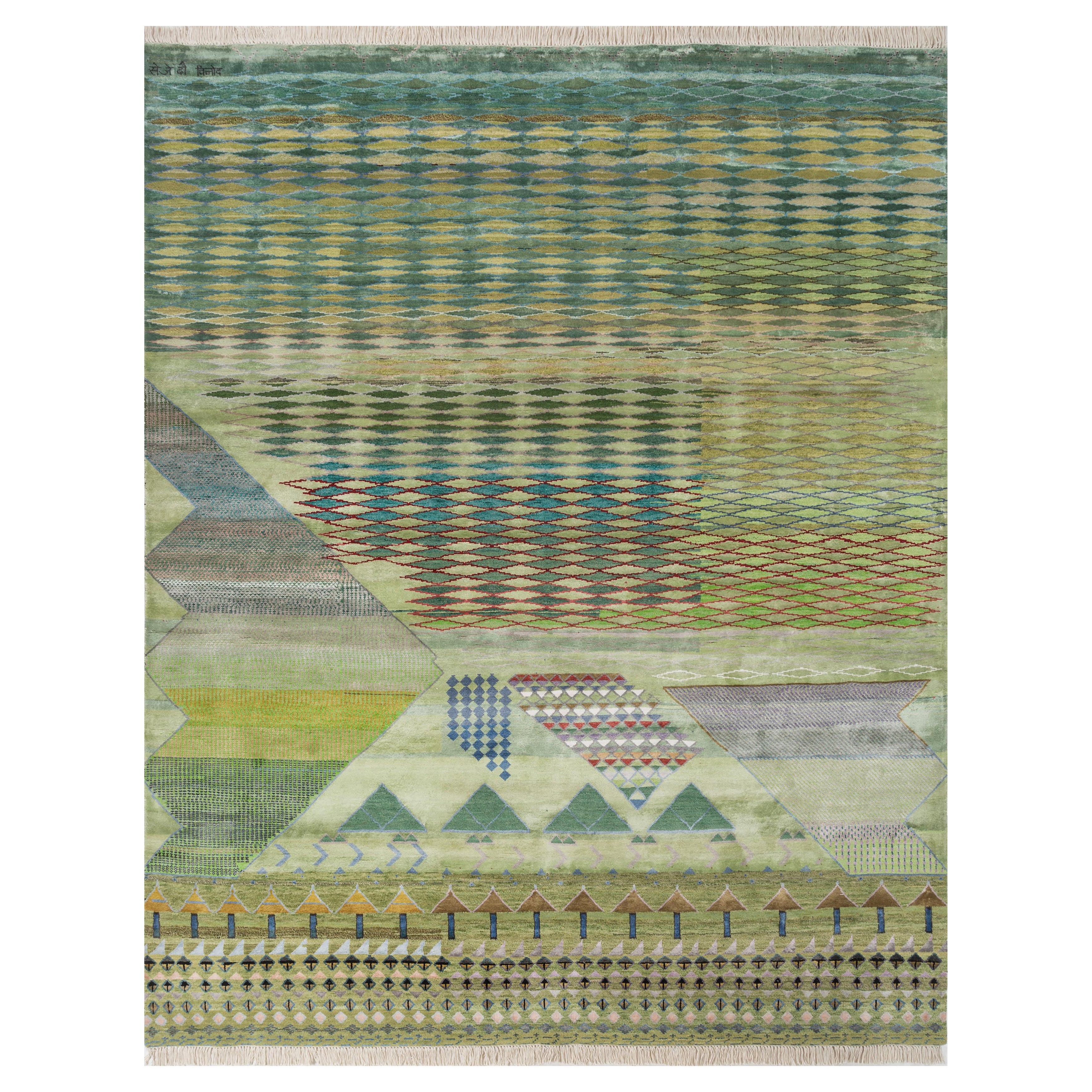 Tappeto Jaipur Rugs 8x10 Piedi annodato a mano in lana e seta di bambù Verde Tappeto moderno