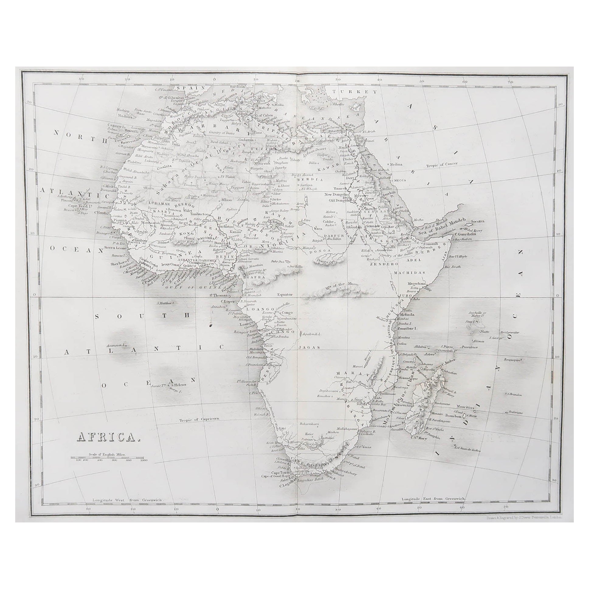 Carte ancienne originale de l'Afrique par Dower, vers 1835 en vente