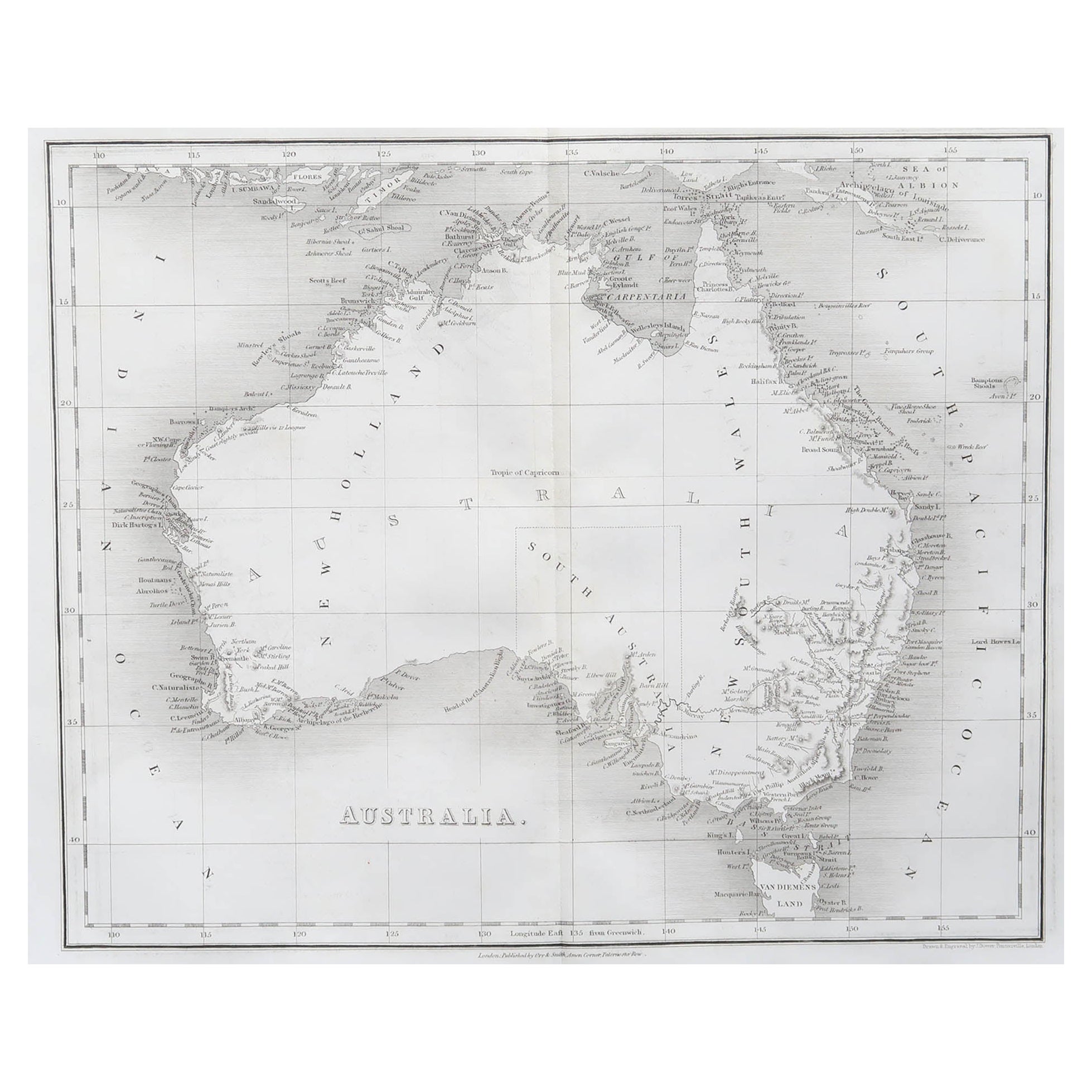 Carte ancienne originale de l'Australie par Dower, vers 1835