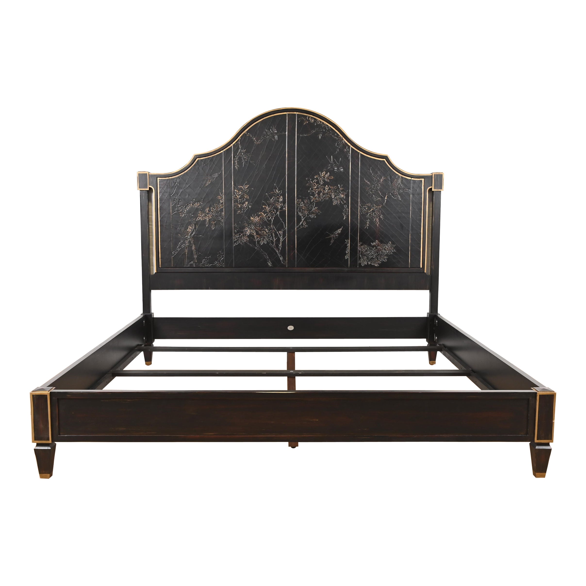 Baker Furniture Hollywood Regency Chinoiserie Ebonized King Size Bed
