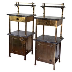Early 20th C Brass and Marble side tables