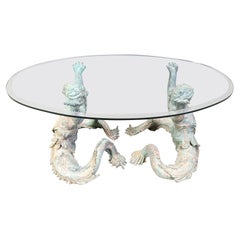 Vintage Bronze Putti Mermen coffee table, 1960s