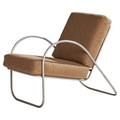 J. A. Bozung, Sedia da salotto, acciaio tubolare, tessuto, USA, anni '40