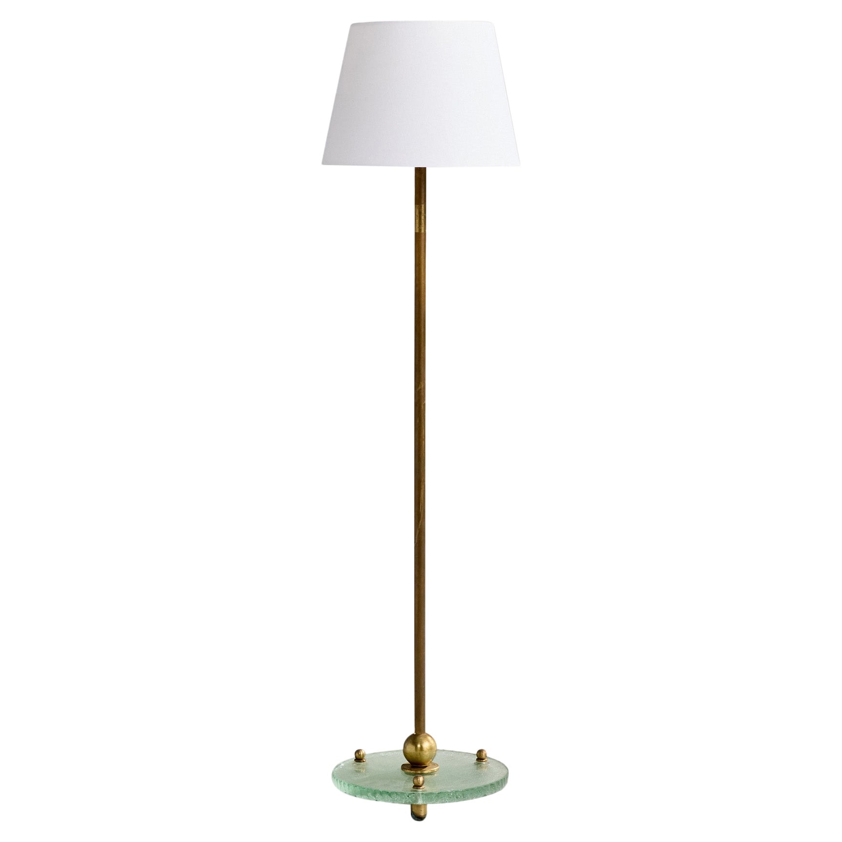 Swedish Designer, Floor Lamp, Brass, Glass, Fabric, Sweden, 1930s For Sale