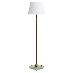 Swedish Designer, Floor Lamp, Brass, Glass, Fabric, Sweden, 1930s