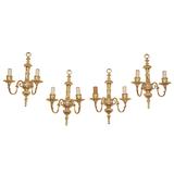 Set of Four Caldwell Style Silvered Metal Two-Arm Wall Light Sconces
