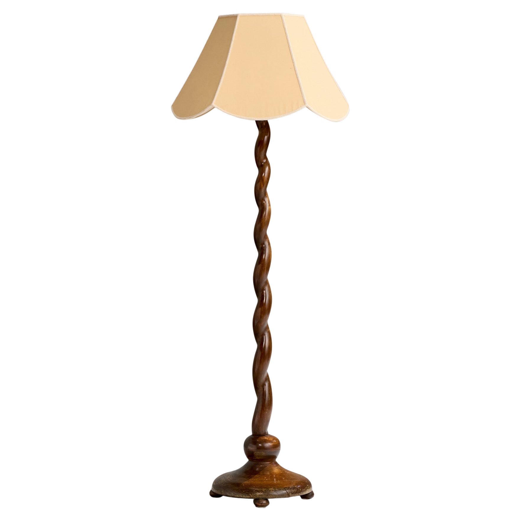 Schwedische Designerin, Stehlampe, Birke, Stoff, Schweden, 1930er Jahre im Angebot