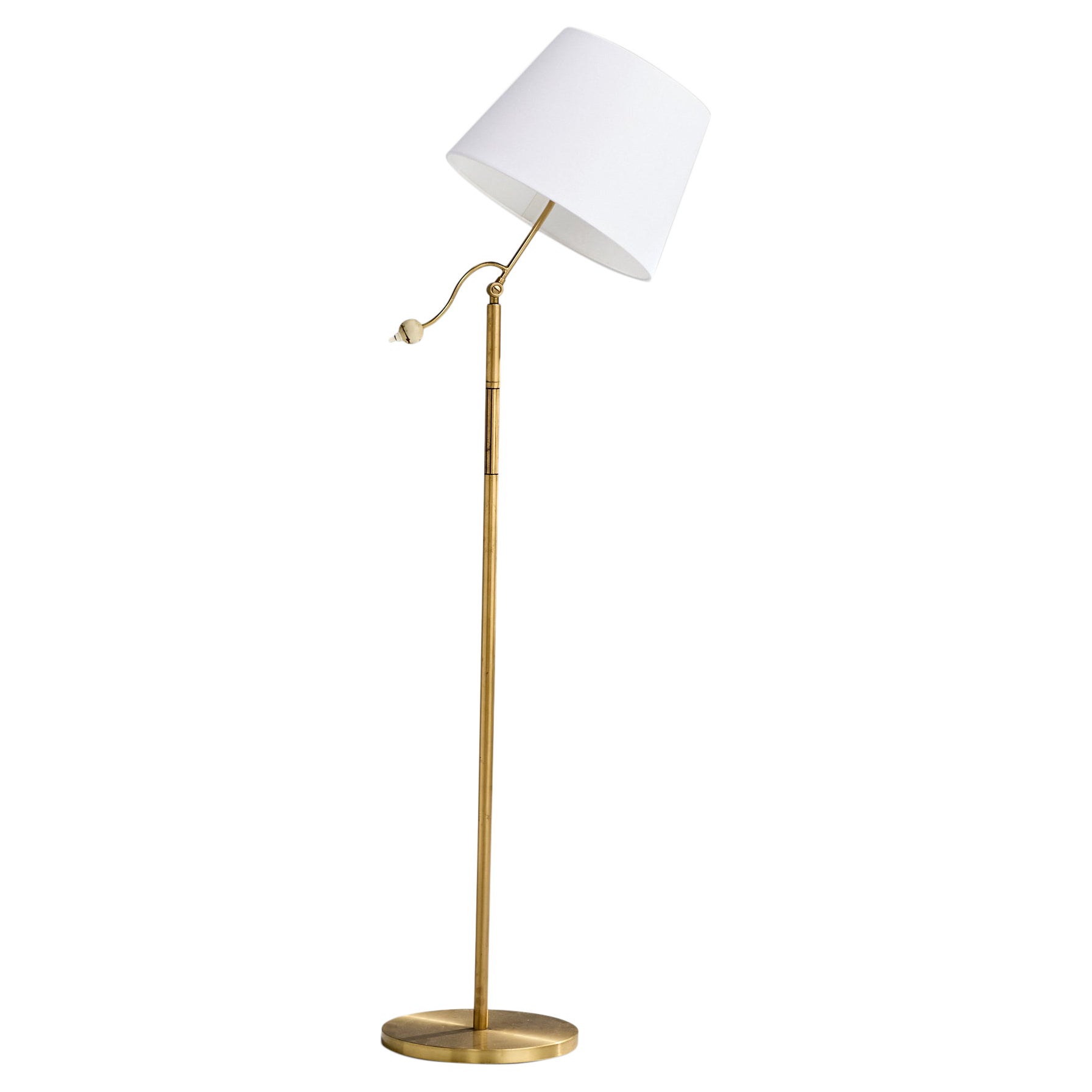 Swedish Designer, Floor Lamp, Brass, Fabric, Sweden, 1940s