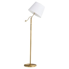 Schwedische Designerin, Stehlampe, Messing, Stoff, Schweden, 1940er Jahre