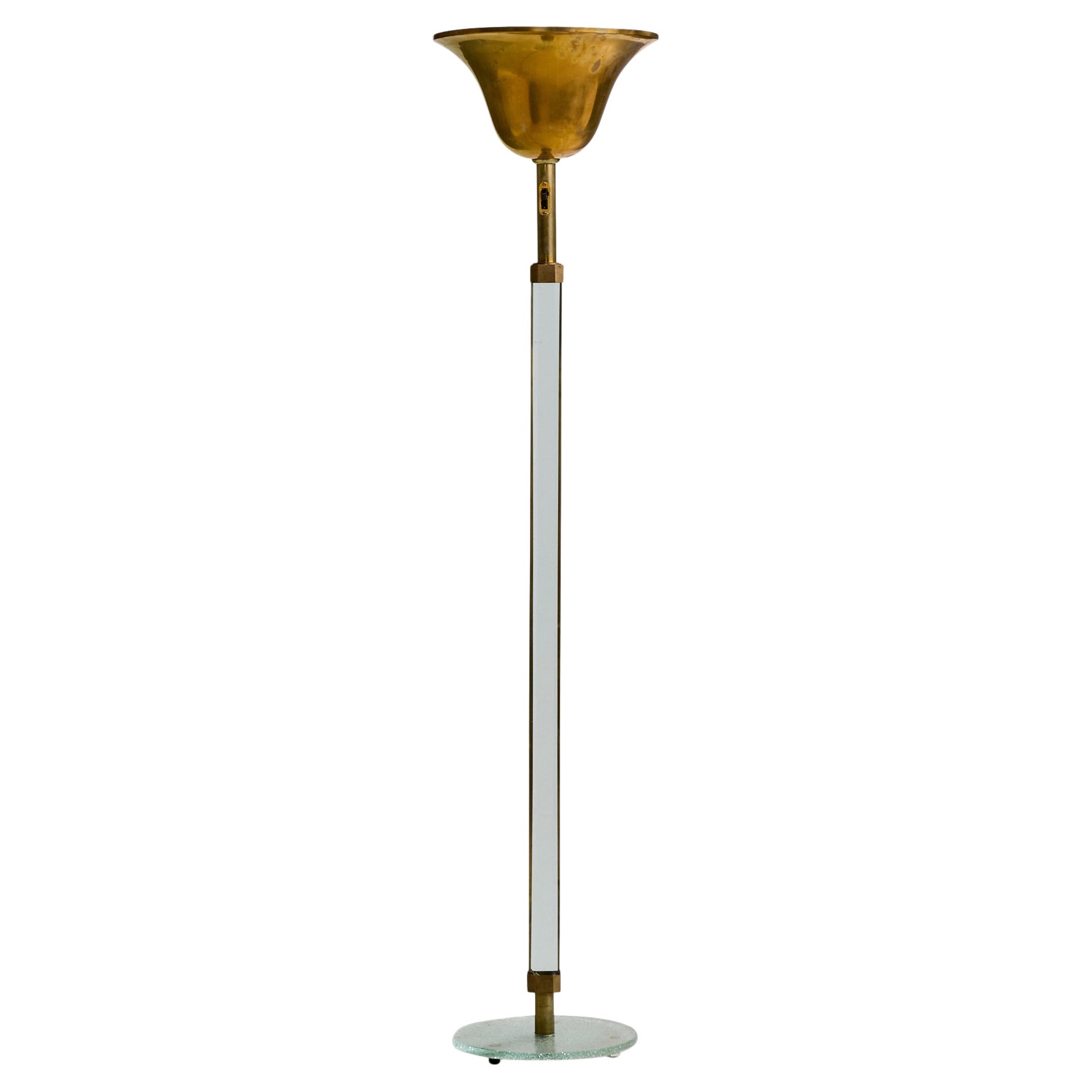 Italian Designer, Floor Lamp, Brass, Glass, Italy, 1940s For Sale