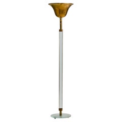 Italian Designer, Floor Lamp, Brass, Glass, Italy, 1940s