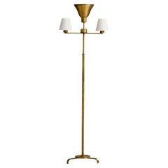 Swedish Designer, Floor Lamp, Brass, Fabric, Sweden, 1930s