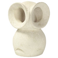 Lampe hibou en pierre calcaire sculptée France 1970