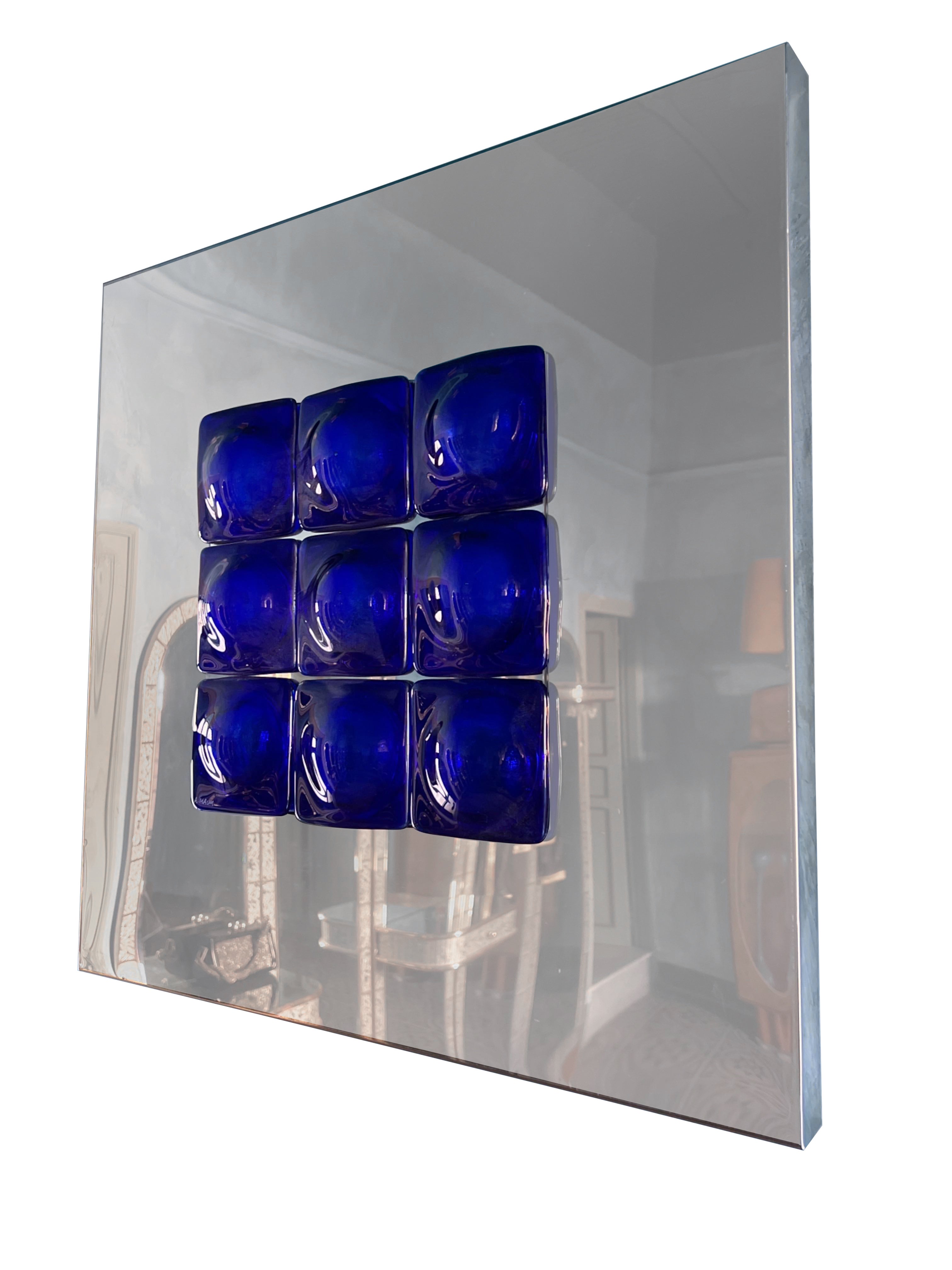 Mid-Century Modern Inspired Mirror Sculpture Glass and Steel by Amanda Malm'
