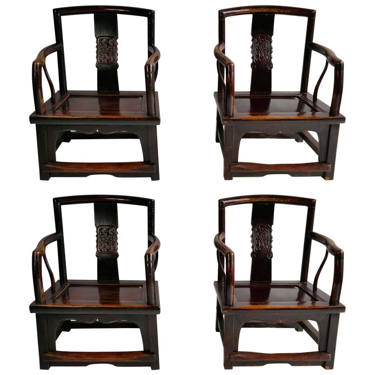 Set of Four Chinese Official's Chairs, Rosewood, Qing Dynasty, China For Sale