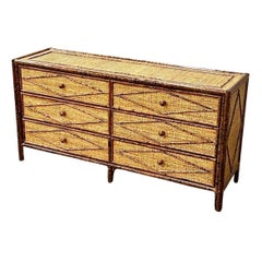 Majestic Weathered Vintage Cane Tortoiseshell 6 Drawer Commode, Pair Available