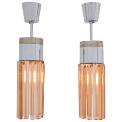 Vintage Pair of Peach Crystal Pendant Lamps, Model No. 1327 by Stilnovo, 1960s