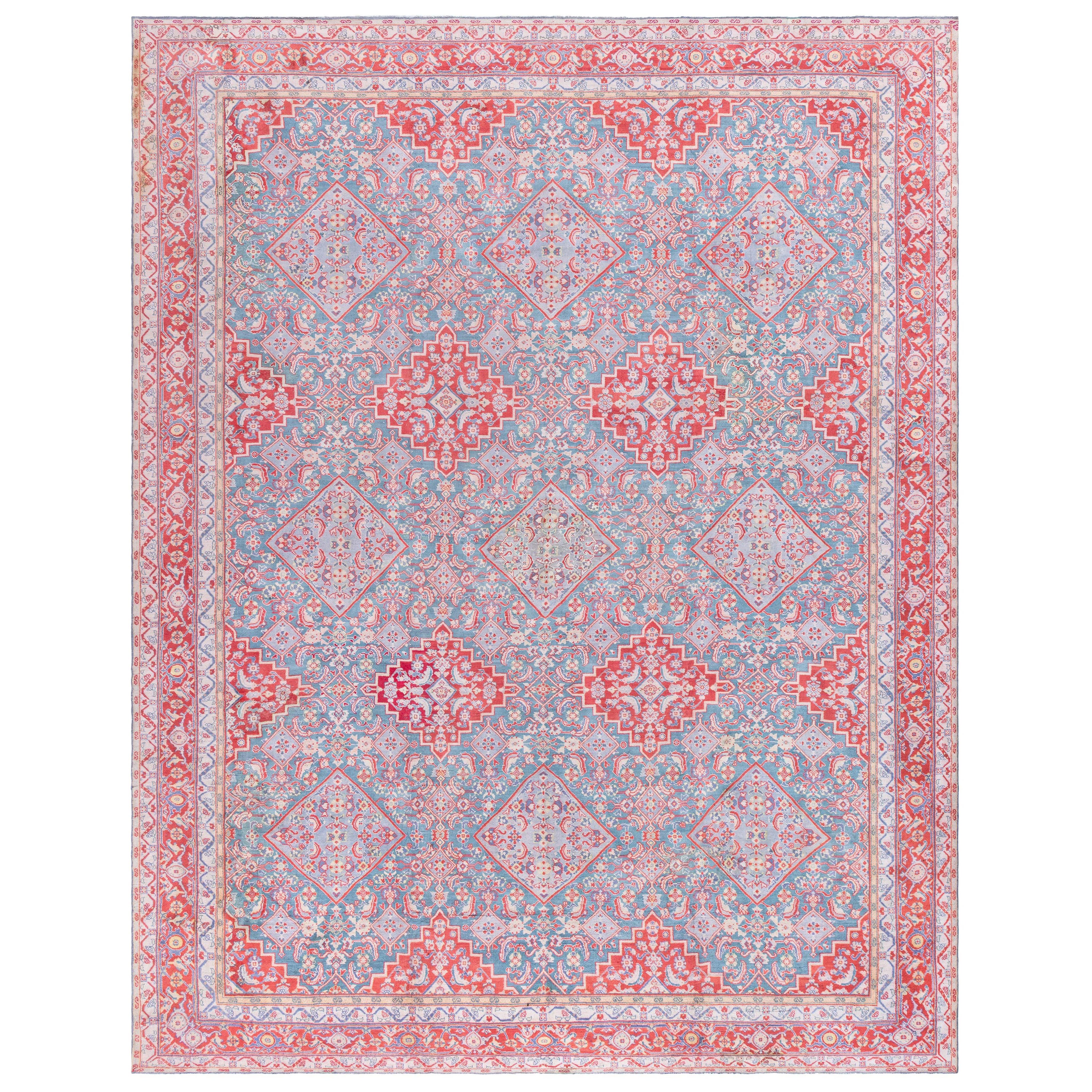 Doris Leslie Blau Tappeto antico indiano Agra rosso blu fatto a mano