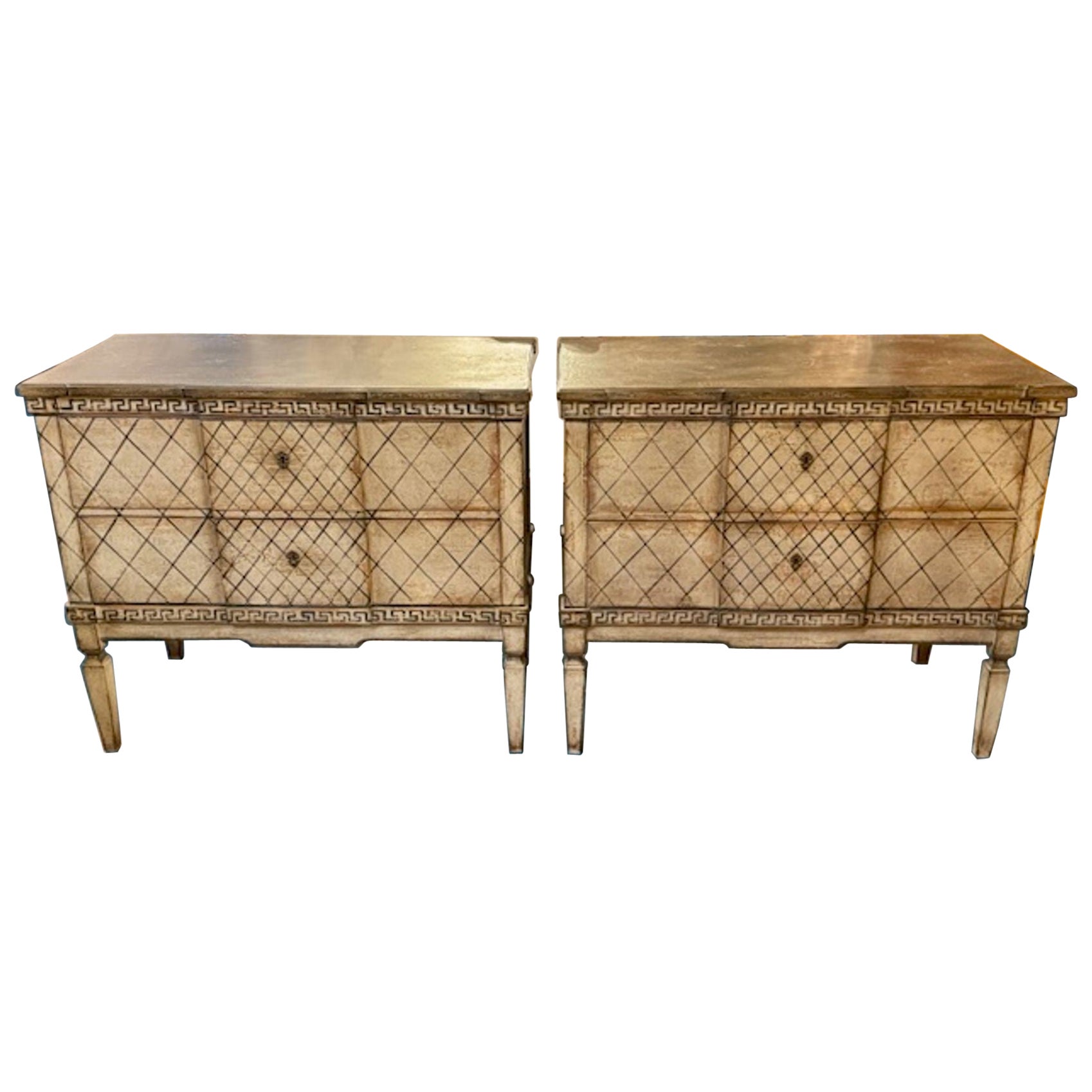 Pair of German Neo-Classical Painted Bed Side Tables For Sale