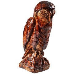 Antique Continental Glazed Pottery Owl