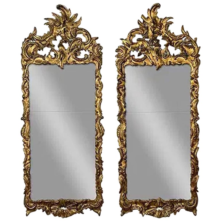 Pair of French Rococo Giltwood Mirrors For Sale