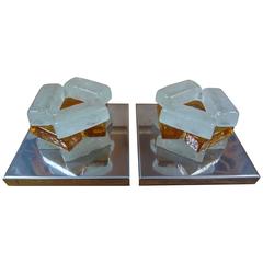 Pair Of Geometric Poliarte Style Murano Glass Sconces 3