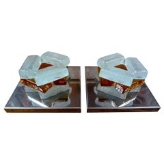 Pair of Geometric Poliarte Style Mid-Century Murano Glass Sconces
