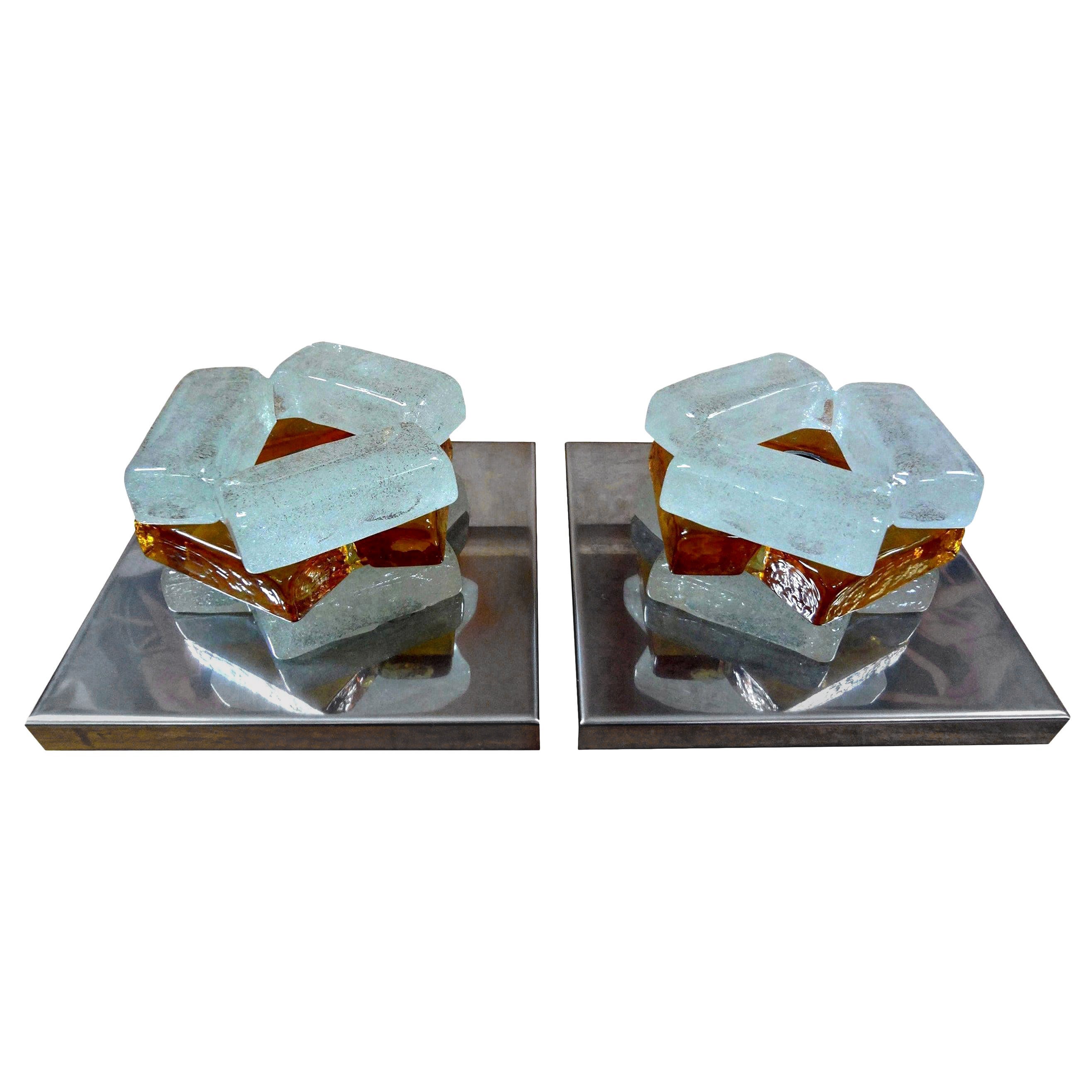 Paar geometrische Poliarte Stil Midcentury Murano Glas Wandleuchten