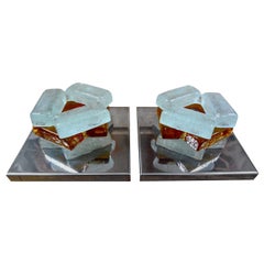 Coppia di lampade geometriche in vetro di Murano del Medioevo in stile Poliarte
