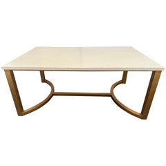 Mesa de centro moderna de hierro dorado con tapa de mármol blanco de la colección Antica